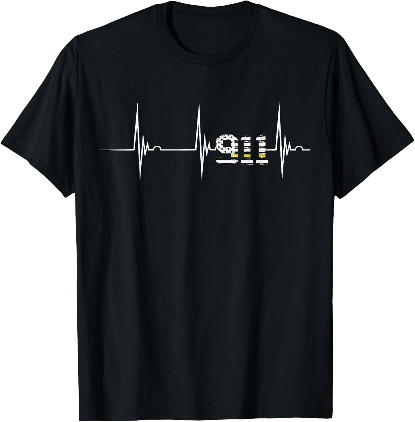 Dispatcher 911 Vintage USA Flag Heartbeat EKG Pulse Dispatch Small T-Shirt - T-Shirt | Black