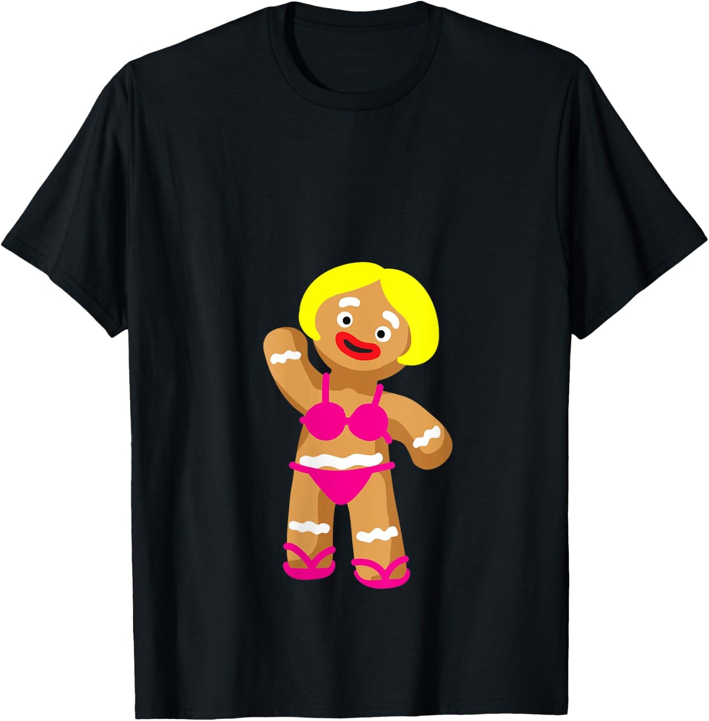 Gingerbread Woman in Bikini | Christmas in July Party V-Neck T-Shirt - T-Shirt | Black