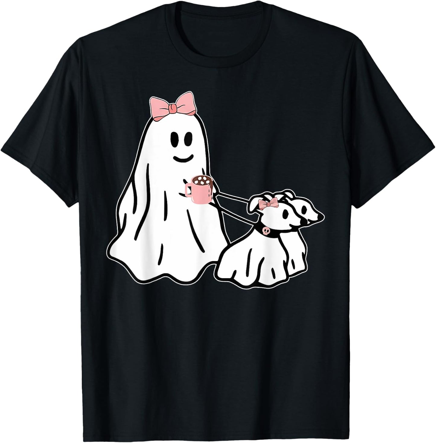 Funny Ghost Walking Dog Spooky Season Halloween Coquette T-Shirt - T-Shirt | Black
