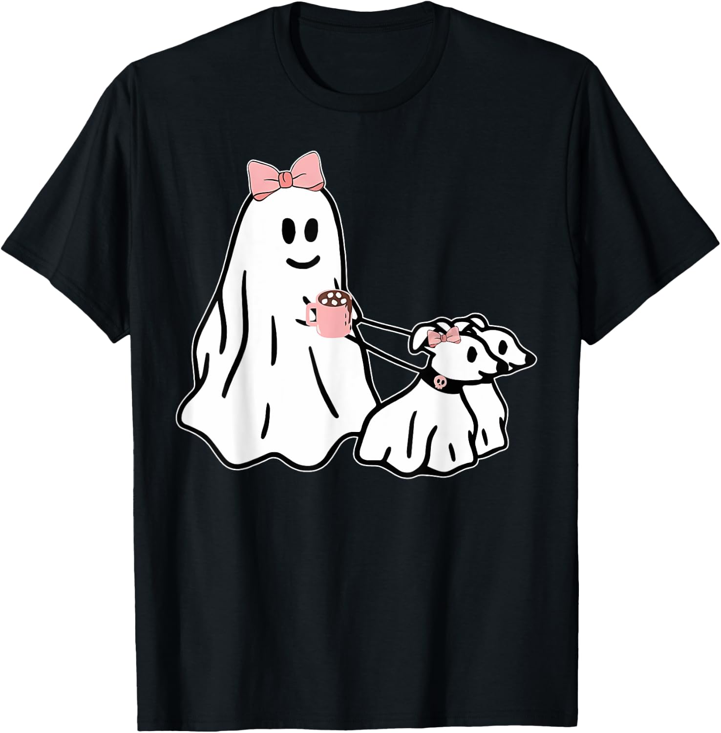 Funny Ghost Walking Dog Spooky Season Halloween Coquette T-Shirt - T-Shirt | Black