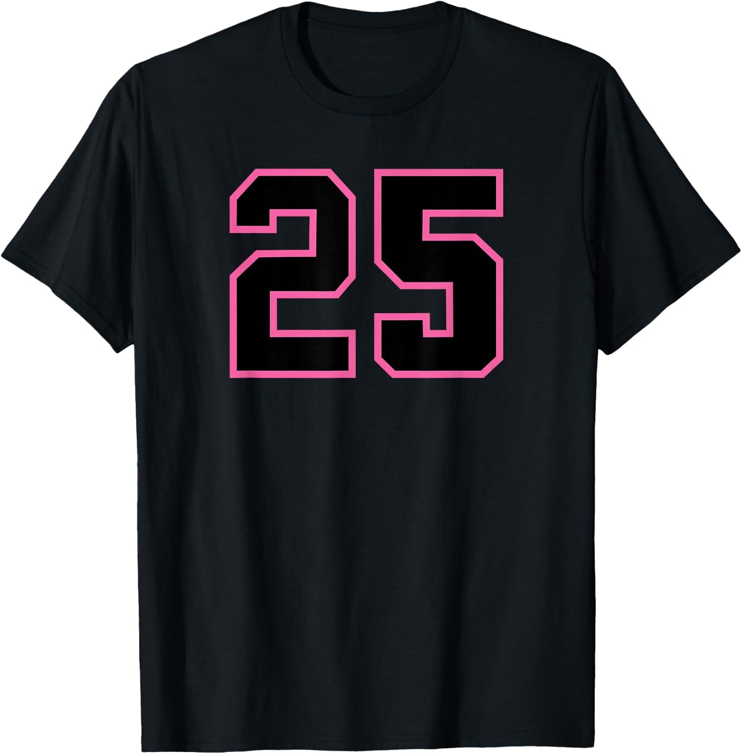 Number #25 Pink Black Sports Team Number T-Shirt - T-Shirt | Black