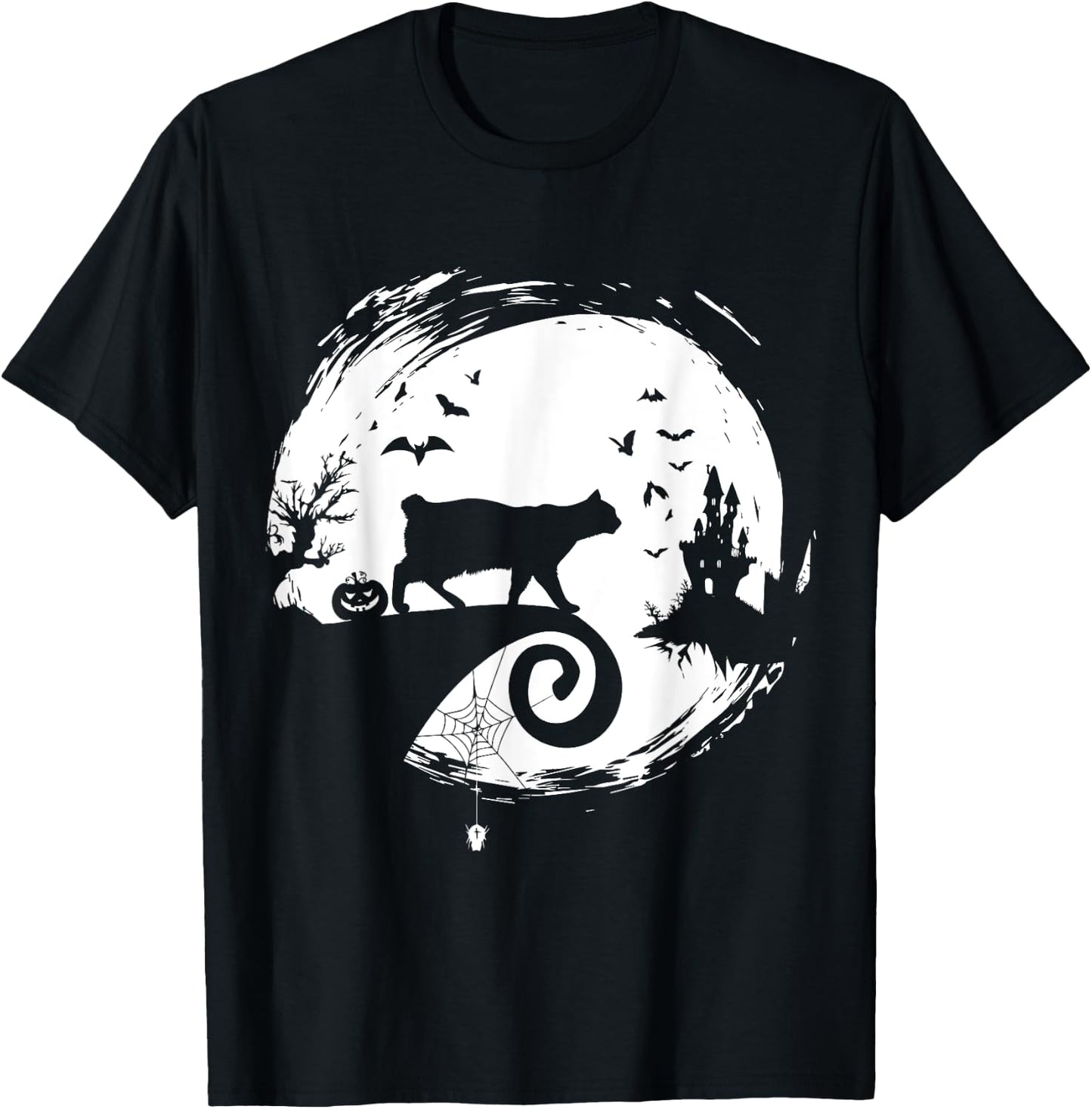Manx Cat Halloween Costume Moon Silhouette Creepy Horror T-Shirt - T-Shirt | Black