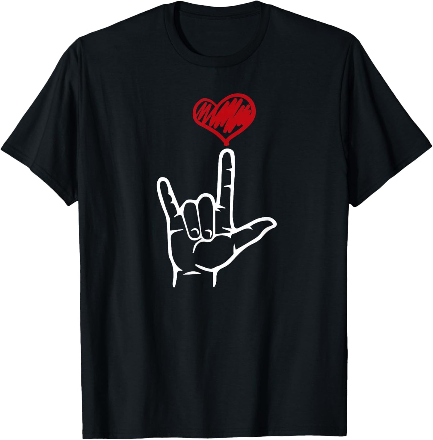 ASL I Love You Hand Heart American Sign Language T-Shirt - T-Shirt | Black