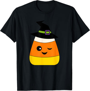 Candy Corn Emoticon Winky Face Witch Funny Halloween T-Shirt - T-Shirt | Black