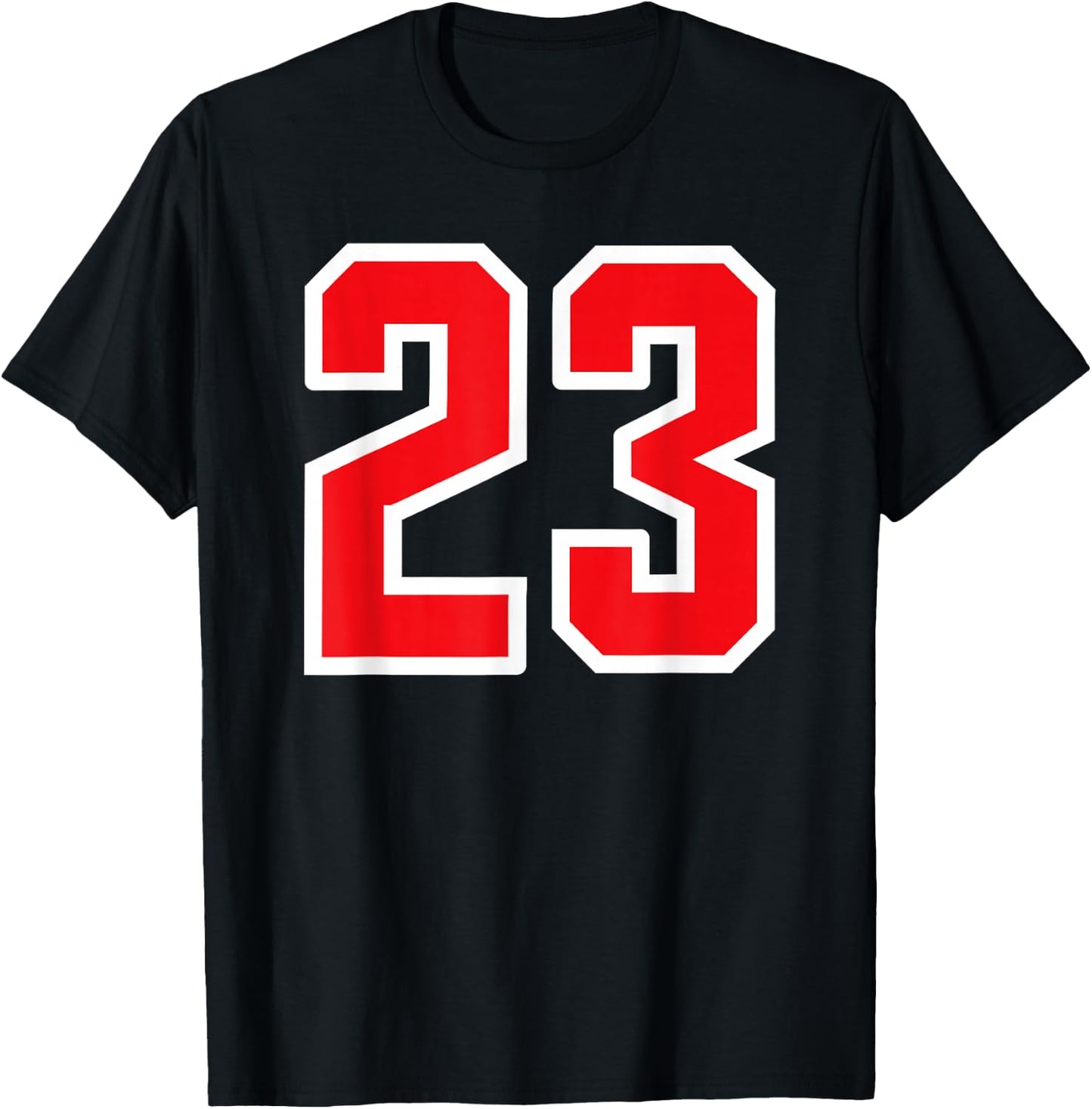 Number #23 White Red Plain Number T-Shirt - T-Shirt | Black