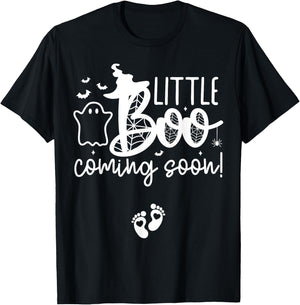 Halloween Pregnancy Announcement Little Boo Coming Soon T-Shirt - T-Shirt | Black