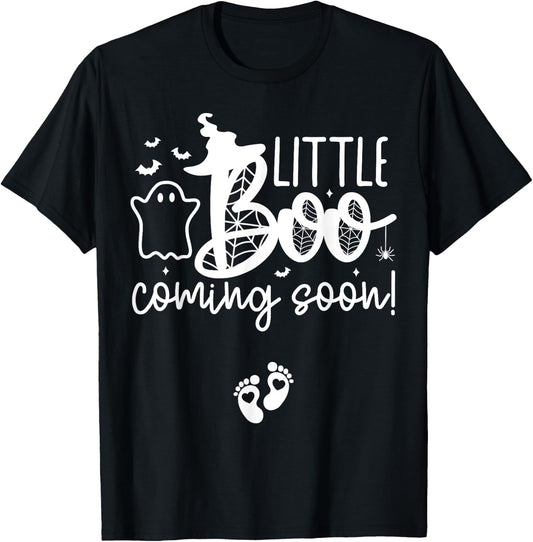 Halloween Pregnancy Announcement Little Boo Coming Soon T-Shirt - T-Shirt | Black
