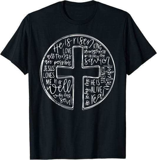 He Is Risen Easter Jesus Cross Christian Men Women Kids T-Shirt - T-Shirt | Black