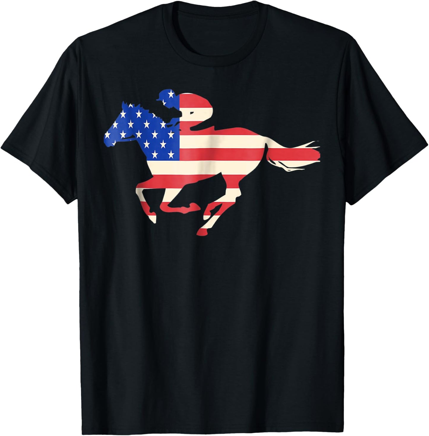 Horse Racing American Flag Equestrian Jockey Women Girls Kids Men T-Shirt - T-Shirt | Black