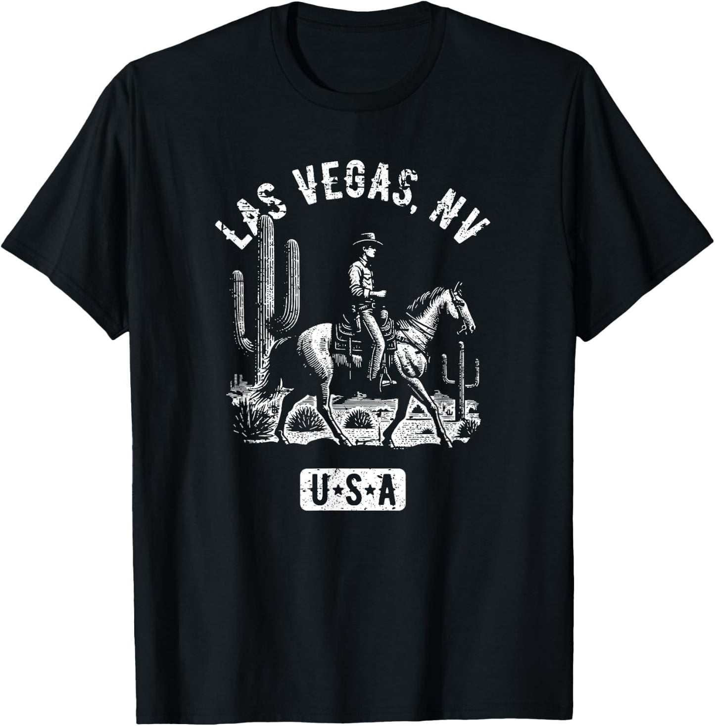 Las Vegas Nevada USA Cowboy Horse Distressed Style Design T-Shirt - T-Shirt | Black