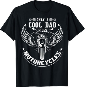 Only A Cool Dad Rides Motorcycles Biker Papa Father's Day T-Shirt - T-Shirt | Black
