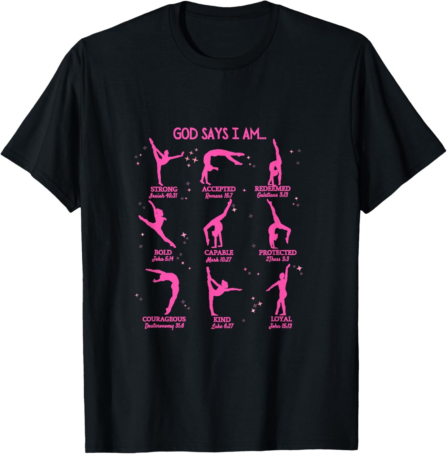 Gymnastics God Says I Am Bible Verse Gymnast Christian Jesus T-Shirt - T-Shirt | Black