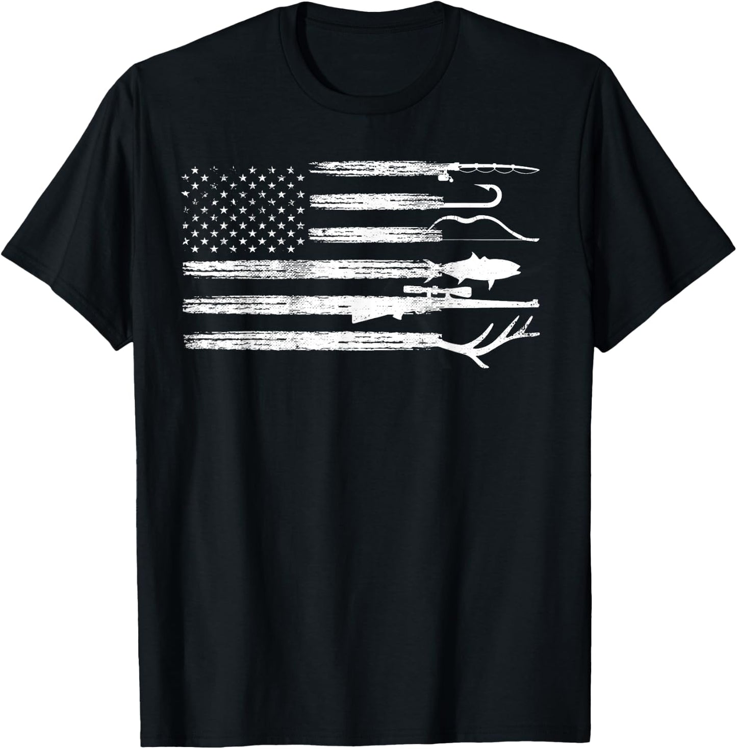Fishing Flag Deer Buck Camoflage Hunting Fishing T-Shirt - T-Shirt | Black