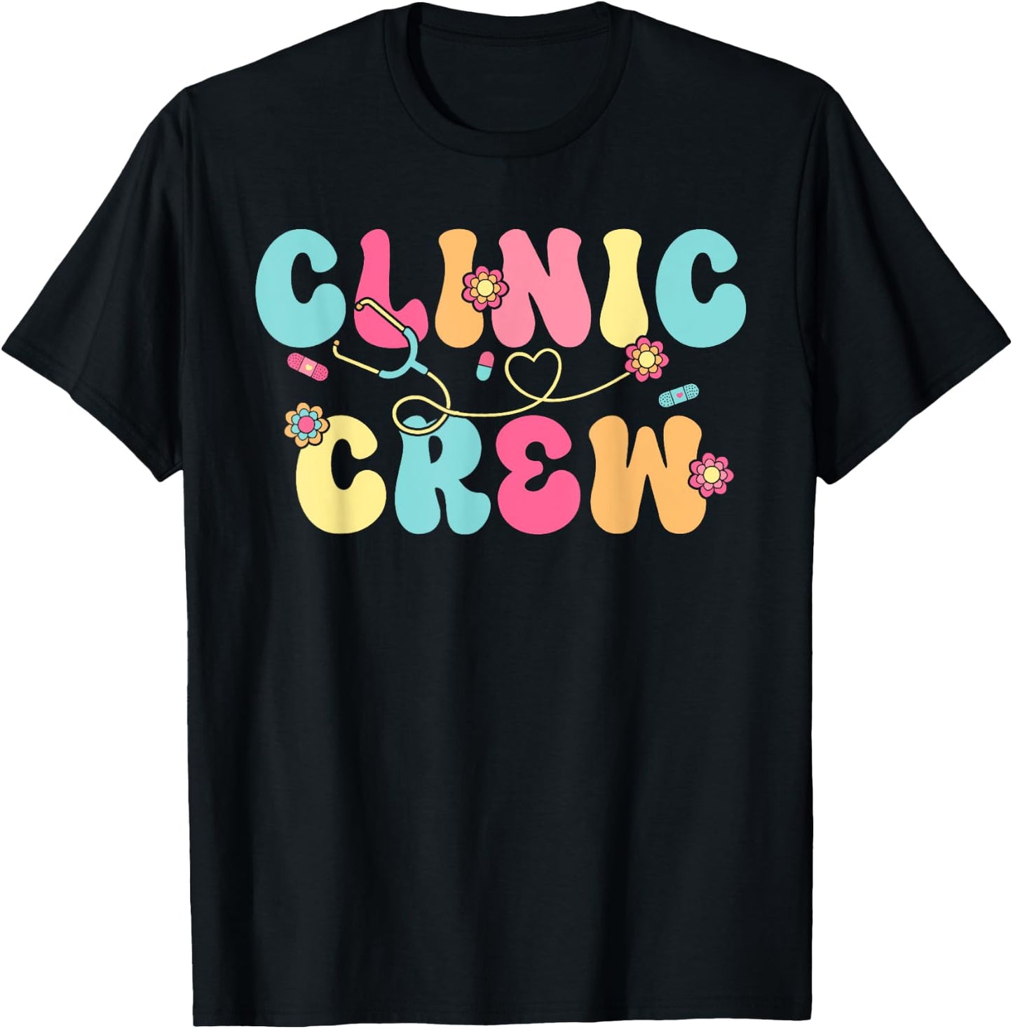 Clinic Crew For School Nurse Groovy (On Back) T-Shirt - T-Shirt | Black