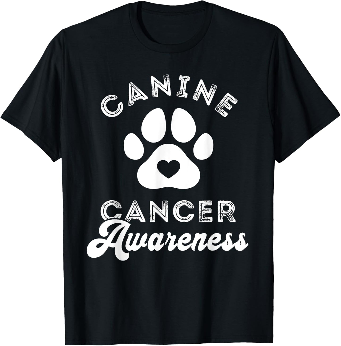 Canine Cancer Awareness Pet Awareness Heart Paw Print T-Shirt - T-Shirt | Black