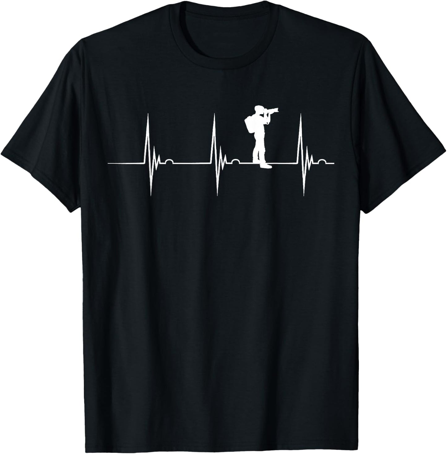Photographer Photography Heartbeat EKG Pulse Camera Roll T-Shirt - T-Shirt | Black