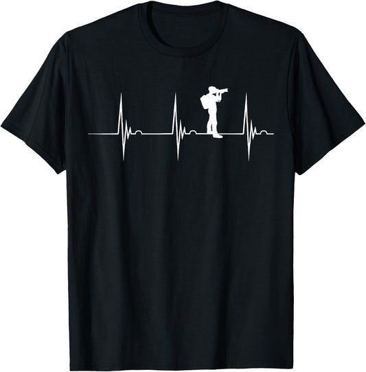 Photographer Photography Heartbeat EKG Pulse Camera Roll T-Shirt - T-Shirt | Black