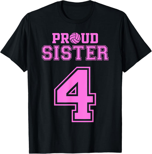 Proud Volleyball Sister Number 4 P T-Shirt - T-Shirt | Black