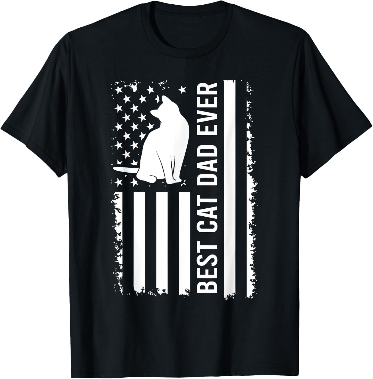Men's Cat Dad US Flag Kitty Daddy Dad Christmas Fathers Day T-Shirt - T-Shirt | Black