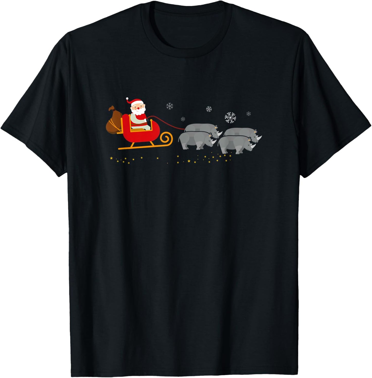 Rhinos Pulling Santa Sleighs Rhinoceros Reindeer Christmas T-Shirt - T-Shirt | Black