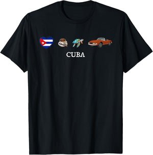 Cuba Love, Cuban Caribbean Coffee Sea Turtle Classic 50s Car T-Shirt - T-Shirt | Black