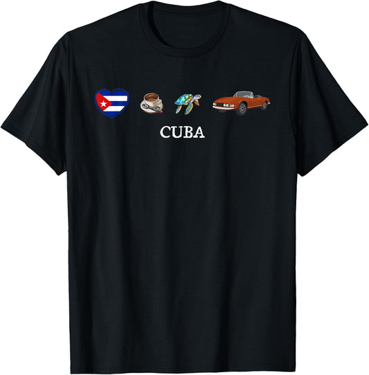 Cuba Love, Cuban Caribbean Coffee Sea Turtle Classic 50s Car T-Shirt - T-Shirt | Black