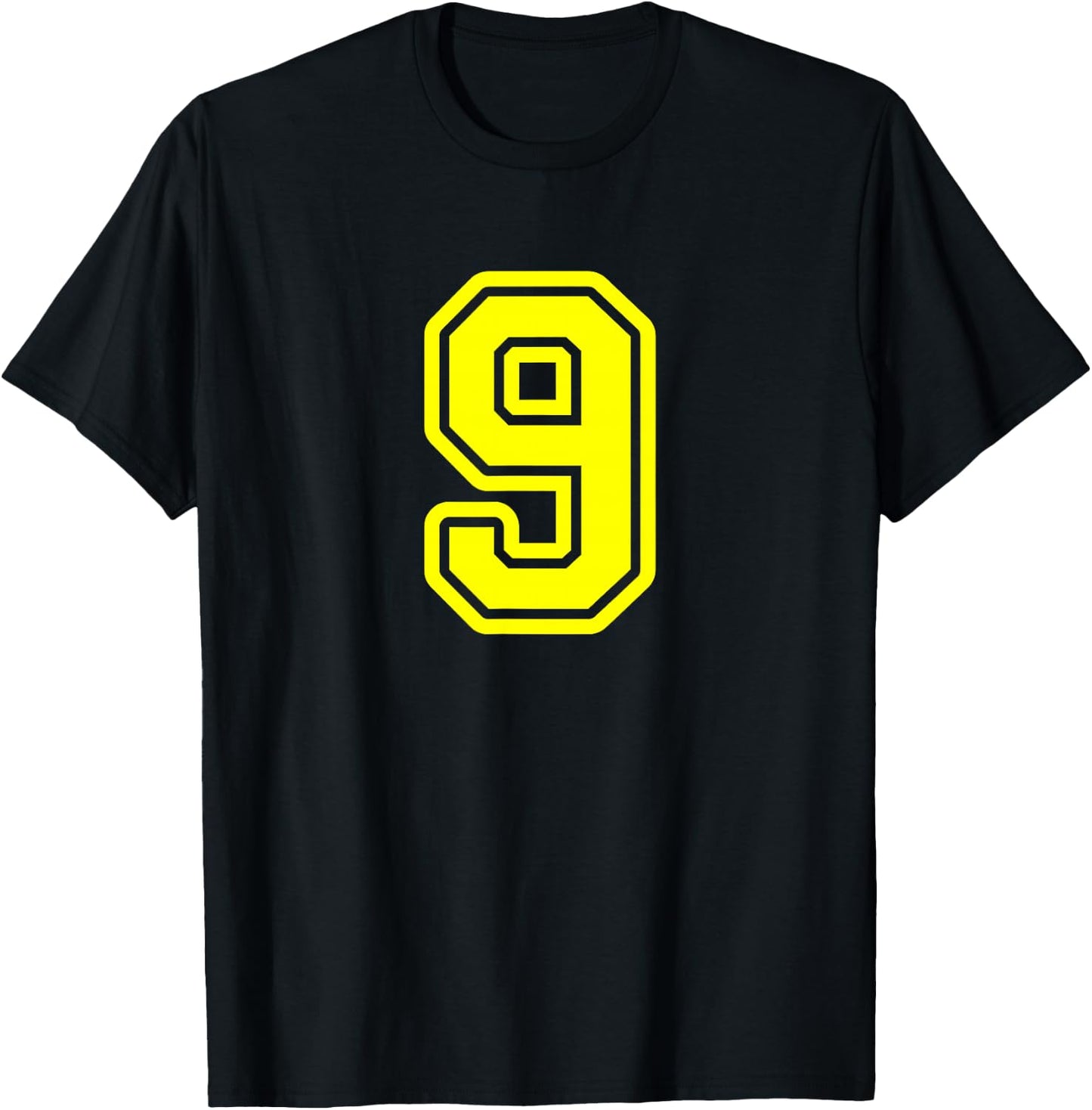 Yellow Sport Team Number #9 T-Shirt - T-Shirt | Black
