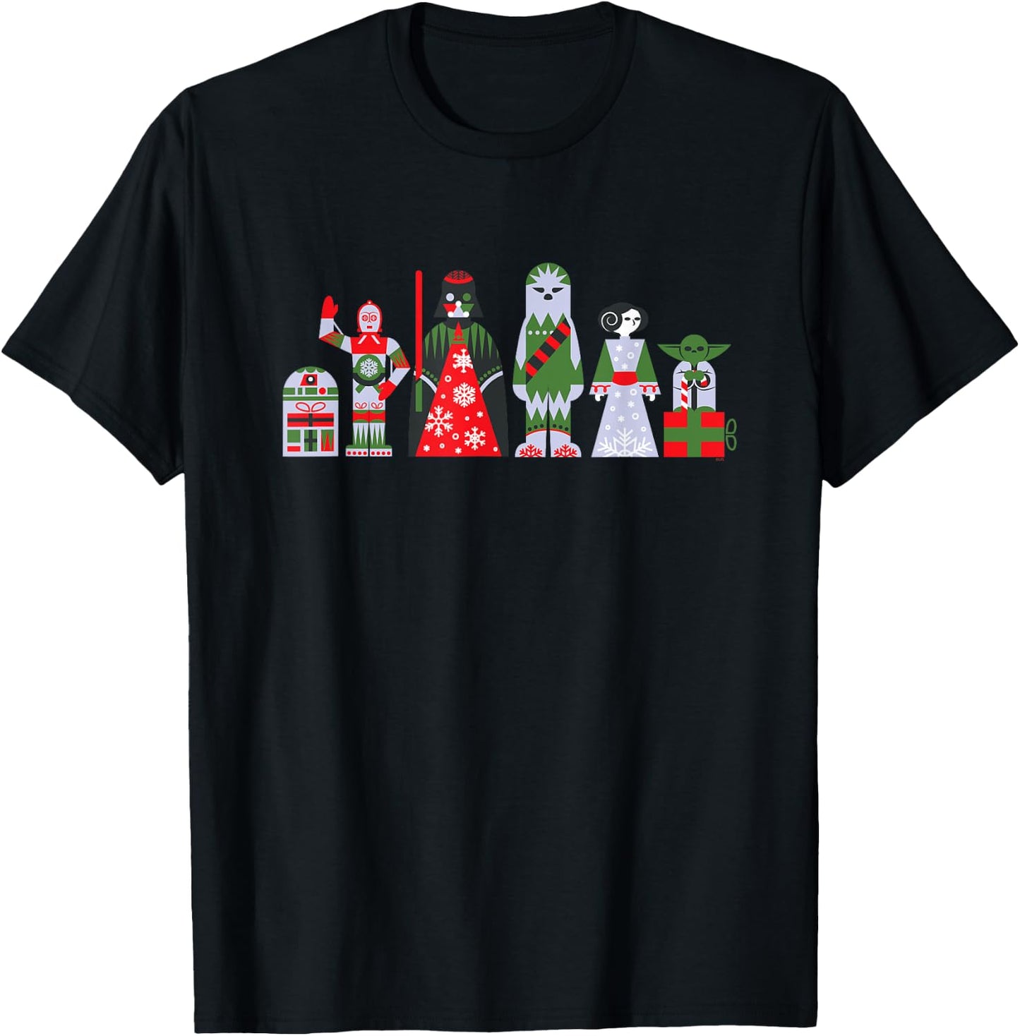 Star Wars Holiday Galactically Festive Christmas Pattern T-Shirt - T-Shirt | Black