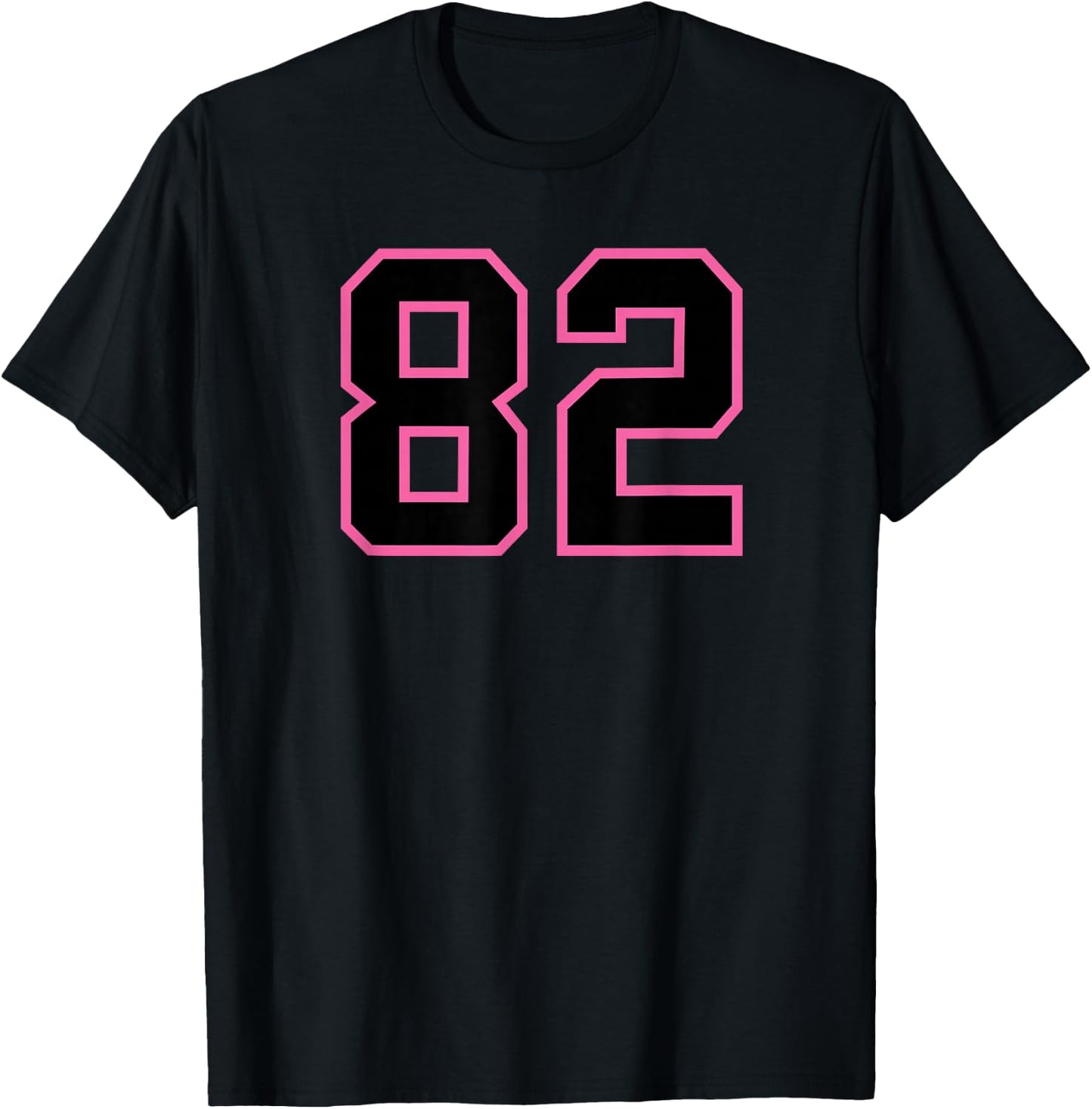 Number #82 Pink Black Sports Team Varsity Number T-Shirt - T-Shirt | Black