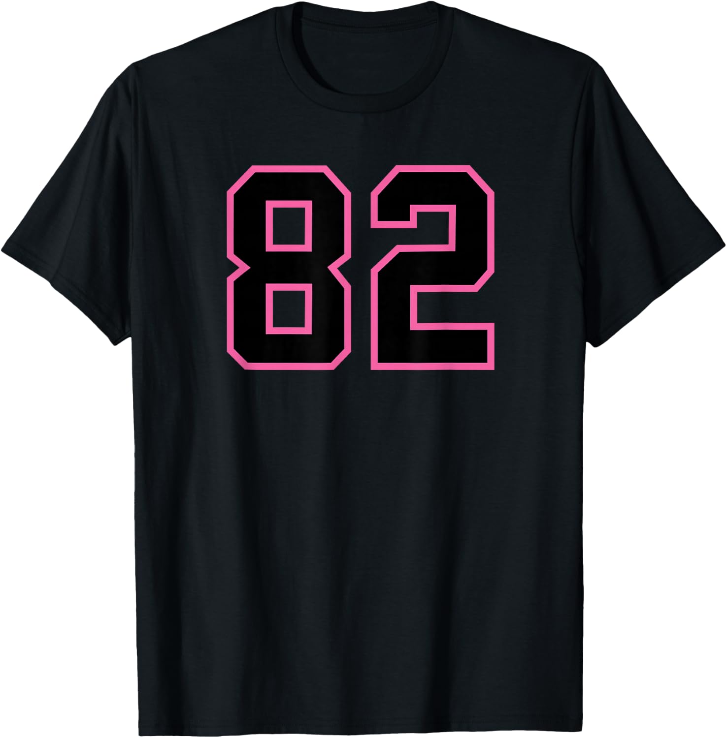 Number #82 Pink Black Sports Team Varsity Number T-Shirt - T-Shirt | Black