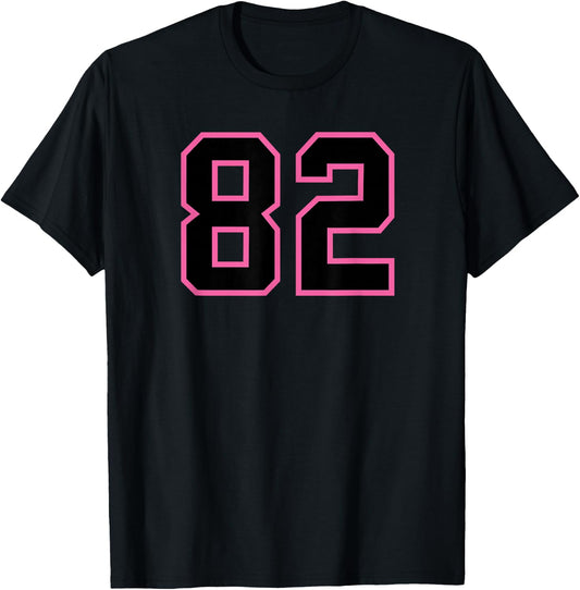 Number #82 Pink Black Sports Team Varsity Number T-Shirt - T-Shirt | Black