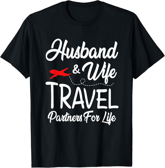 Couple Husband And Wife Matching Shirt Travel Partners Life T-Shirt - T-Shirt | Black