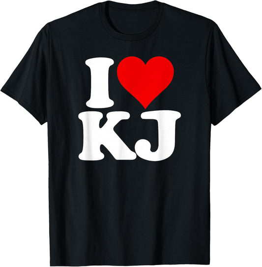 I Love Heart Kj K J Initials Name Nickname on a T-Shirt - T-Shirt | Black