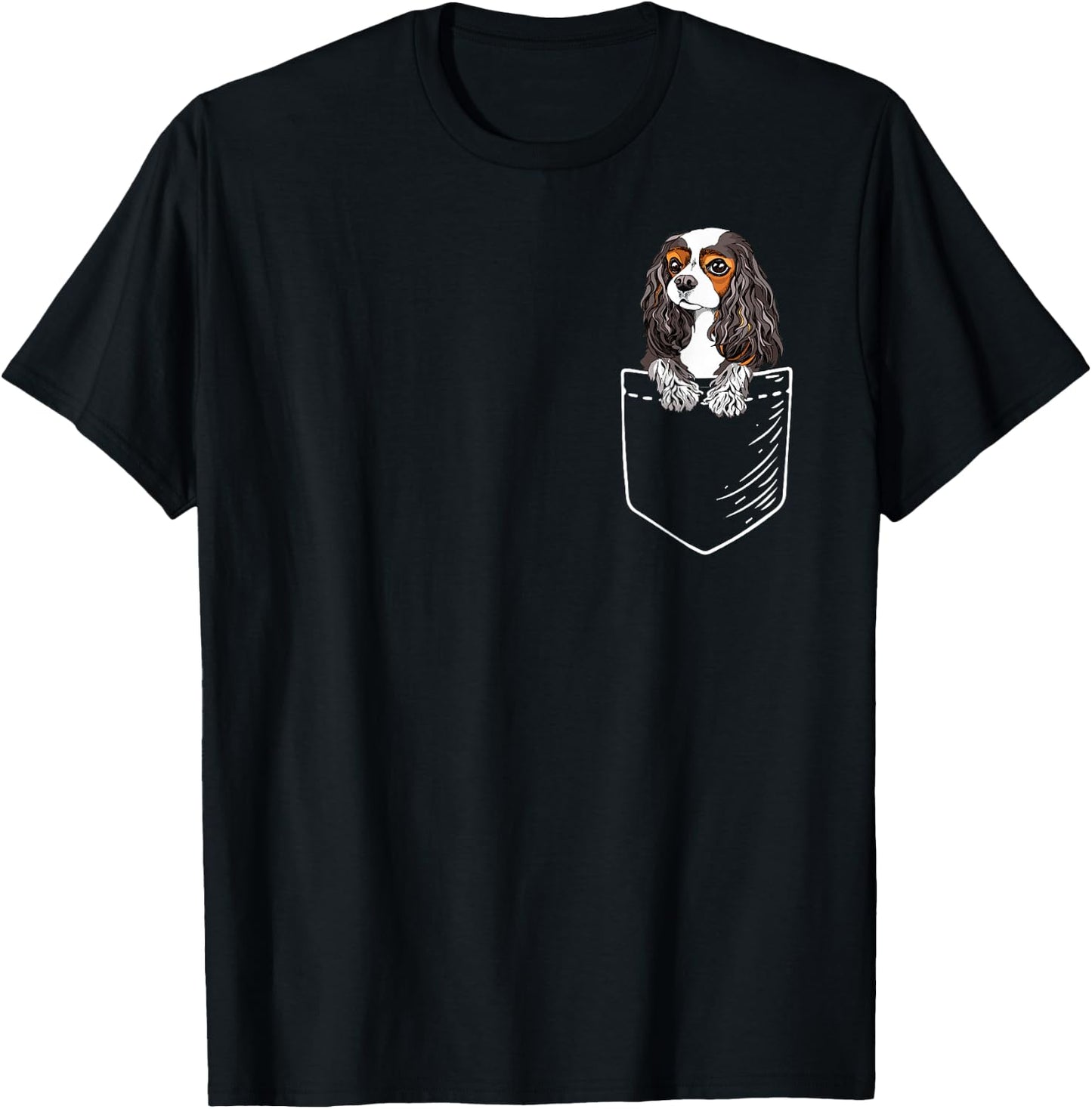 Funny Tricolor Pocket Cavalier King Charles Spaniel Lover T-Shirt - T-Shirt | Black