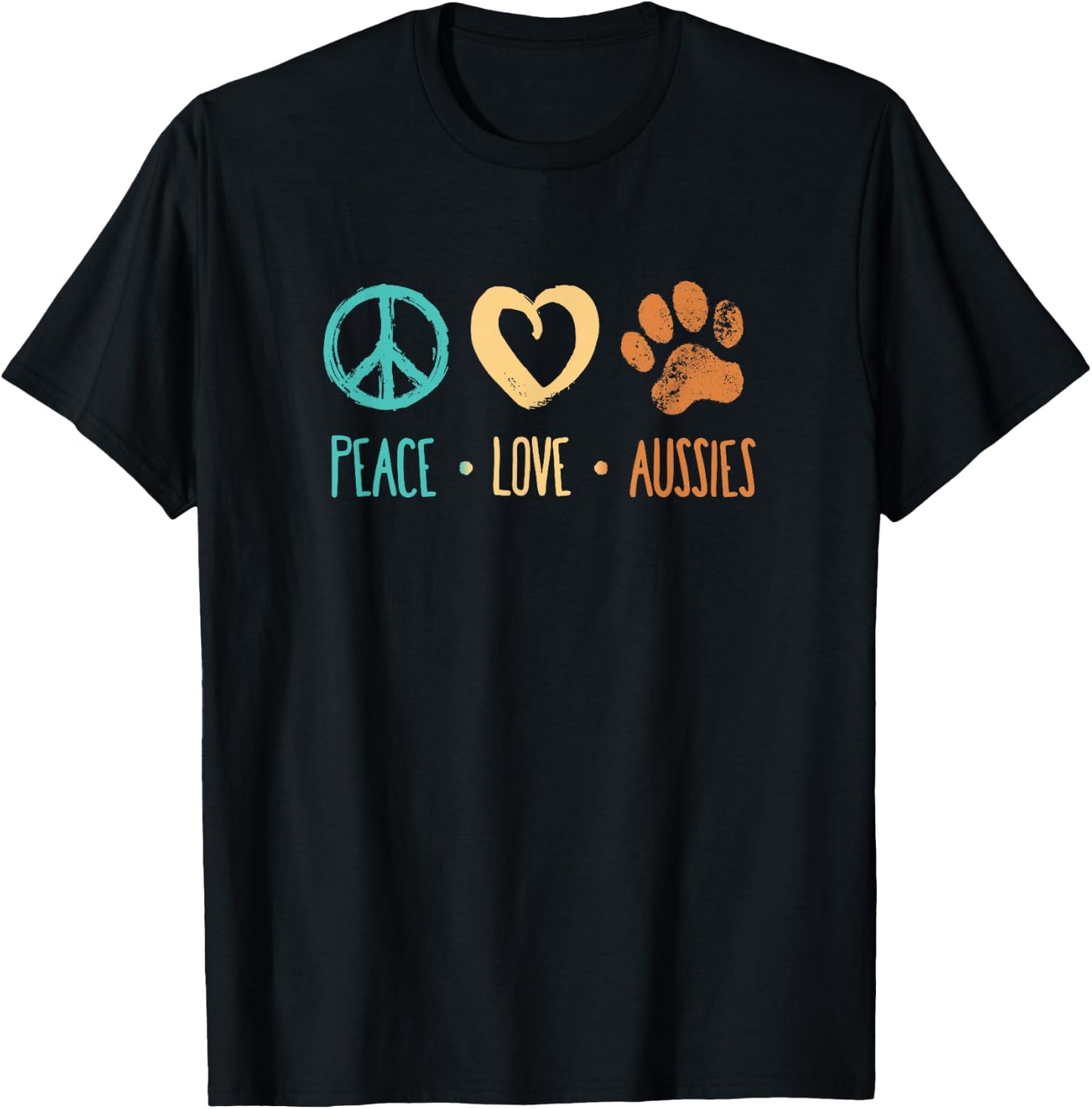 Peace Love Aussies Paw Print Retro Dog Lover T-Shirt - T-Shirt | Black