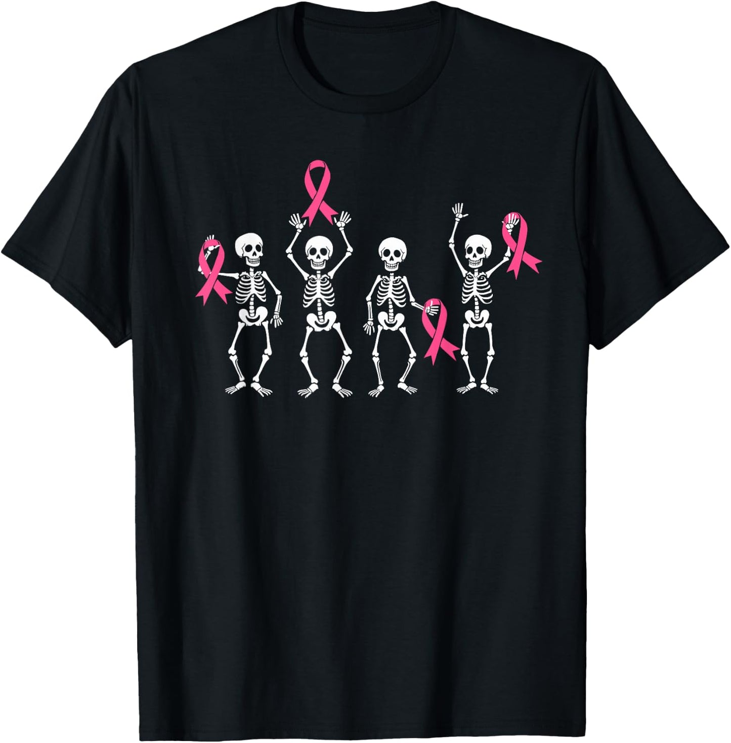 Skeletons Pink Ribbon Family Breast Cancer Awareness T-Shirt - T-Shirt | Black