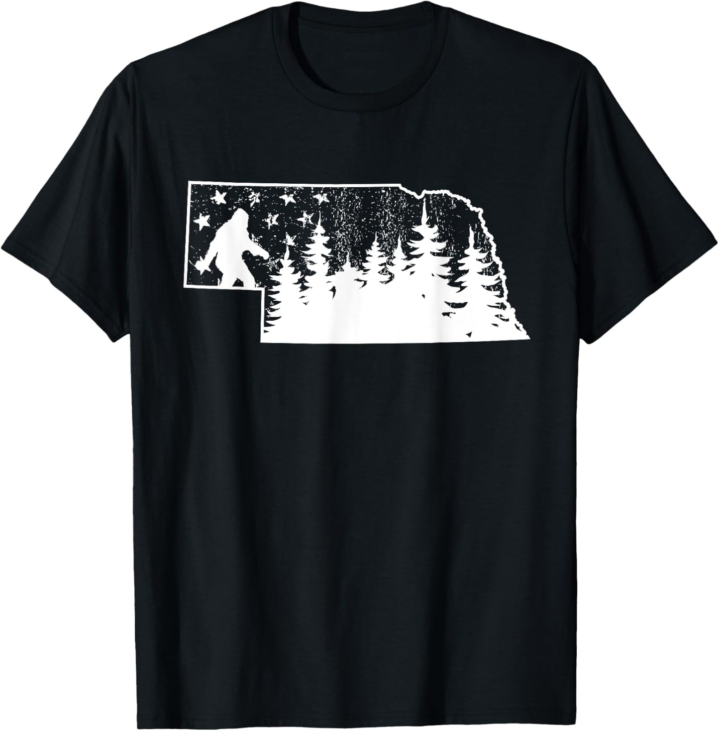 Nebraska Bigfoot American Flag Sasquatch Usa Flag Nebraska T-Shirt - T-Shirt | Black