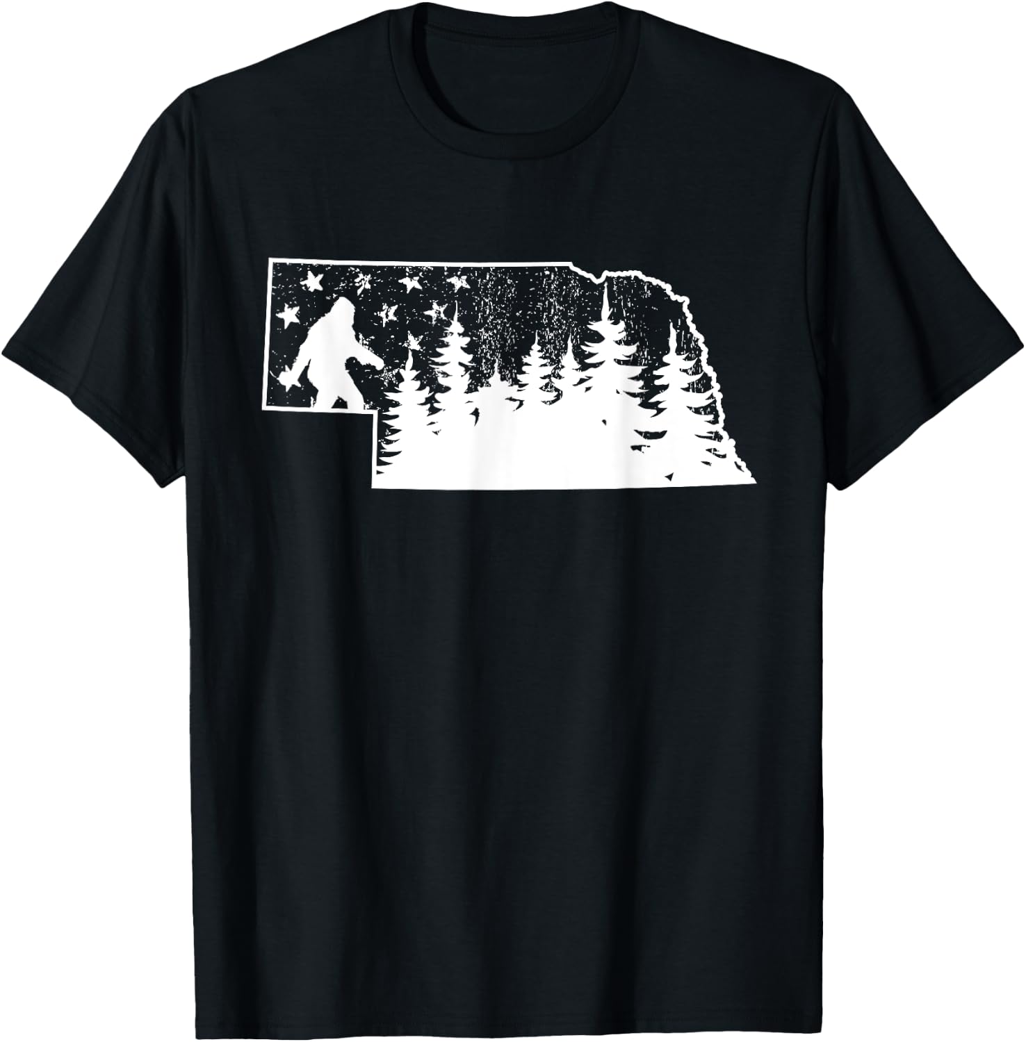 Nebraska Bigfoot American Flag Sasquatch Usa Flag Nebraska T-Shirt - T-Shirt | Black