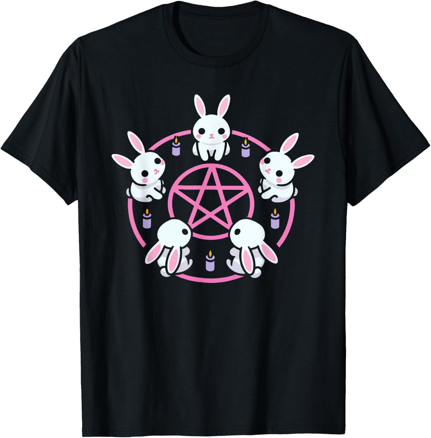 Bunny Rabbit Pentacle Pentagram Pink Pastel Goth Dark Humor T-Shirt - T-Shirt | Black