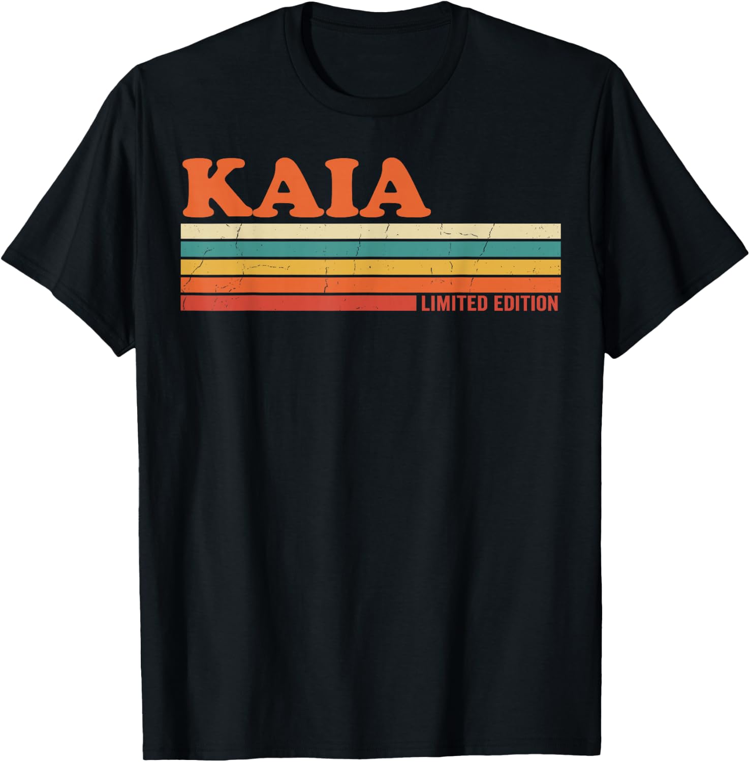 KAIA Retro Personalized First Name Vintage Stripes T-Shirt - T-Shirt | Black