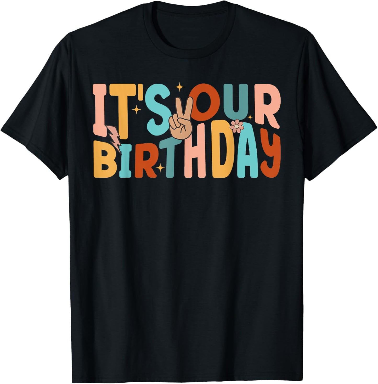 It's Our Birthday Twins Matching Girl's Women's Groovy Retro T-Shirt - T-Shirt | Black