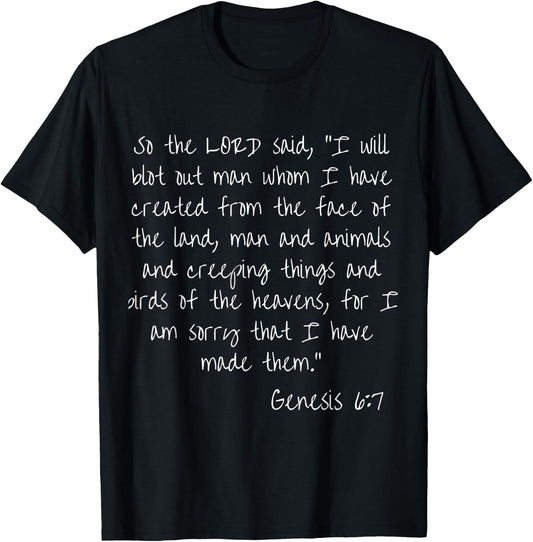Bible verse Genesis 6:7 Text scripture God Believing T-Shirt - T-Shirt | Black