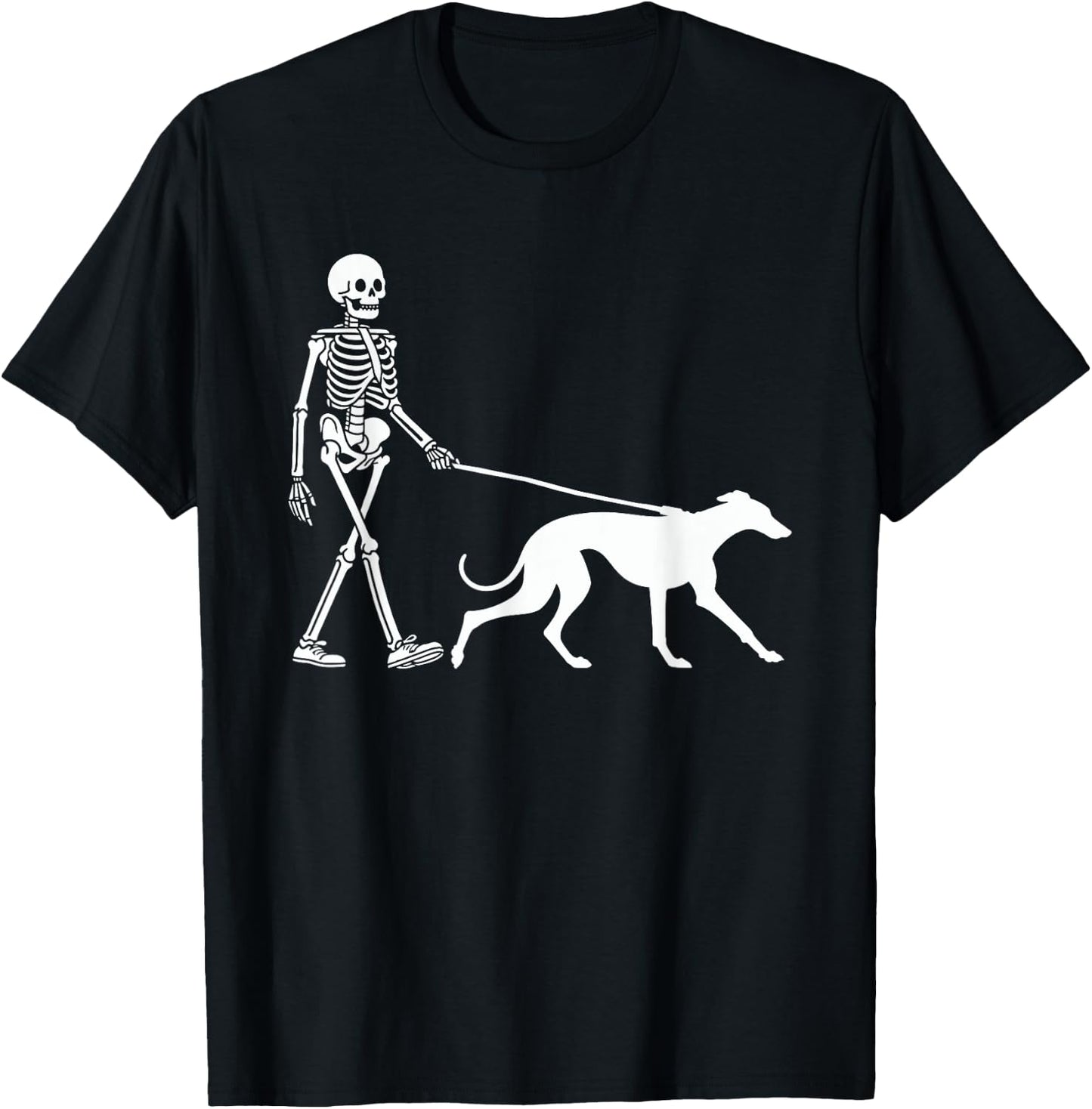 Skeleton Walking a Dog Greyhound Halloween Outfit T-Shirt - T-Shirt | Black