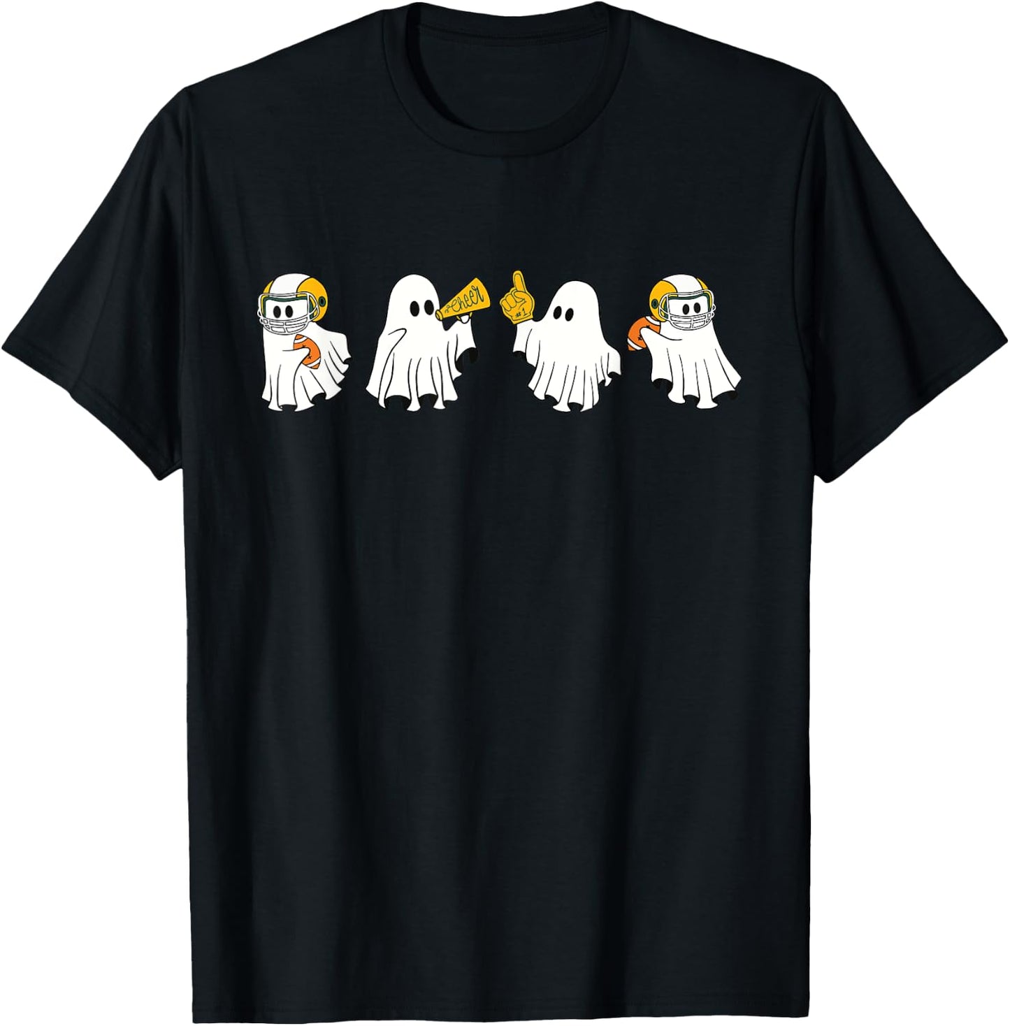 Football Ghost Sport Cheer Leader Spooky Season Halloween T-Shirt - T-Shirt | Black