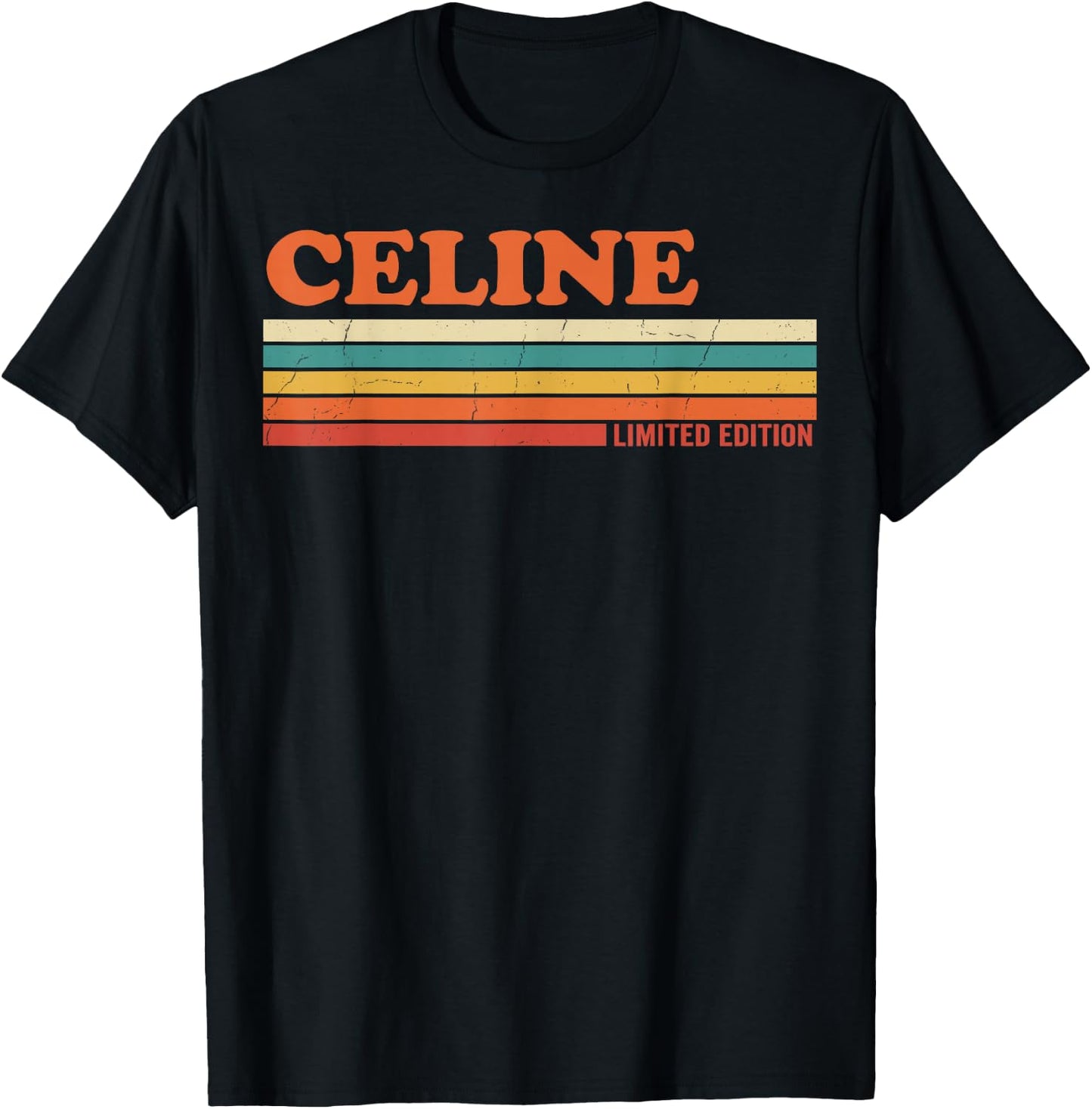 Celine Retro Personalized First Name Vintage Stripes T-Shirt - T-Shirt | Black
