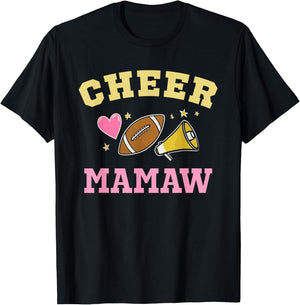 Cheer Mamaw Heart Fan Cheerleader Cheerleading Football T-Shirt - T-Shirt | Black