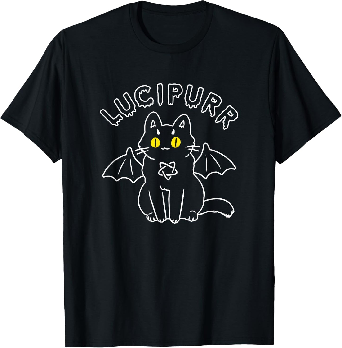 Lucipurr Cute Vampire Goth Cat With Pentagram And Bat Wings Men Women Girls Kids T-Shirt - T-Shirt | Black