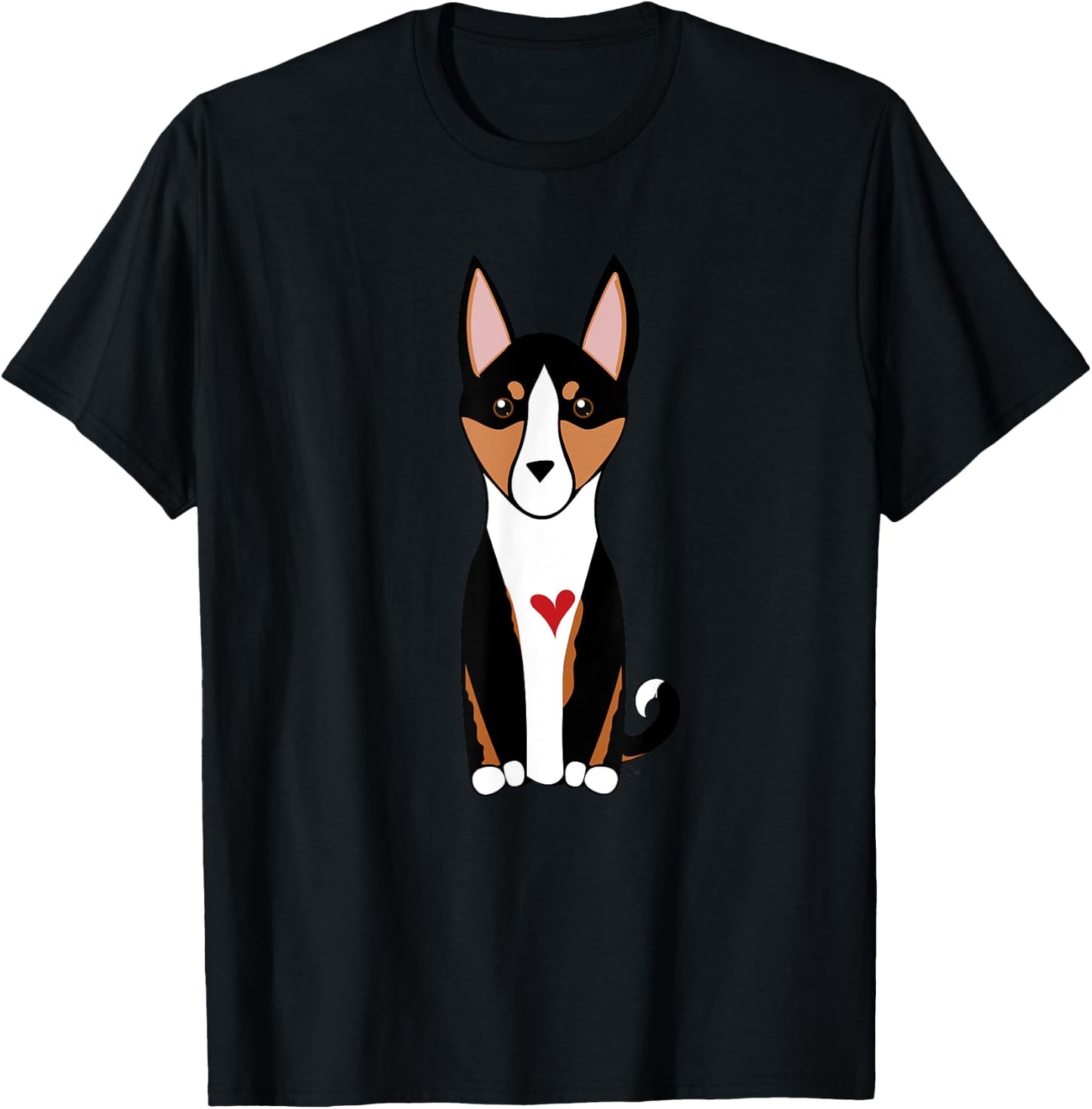 Tricolor Basenji Dog - Hound Breed - with a red heart T-Shirt - T-Shirt | Black
