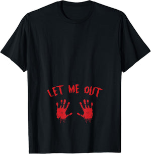 Let Me Out Bloody Hand Print Pregnant Halloween Costume T-Shirt - T-Shirt | Black