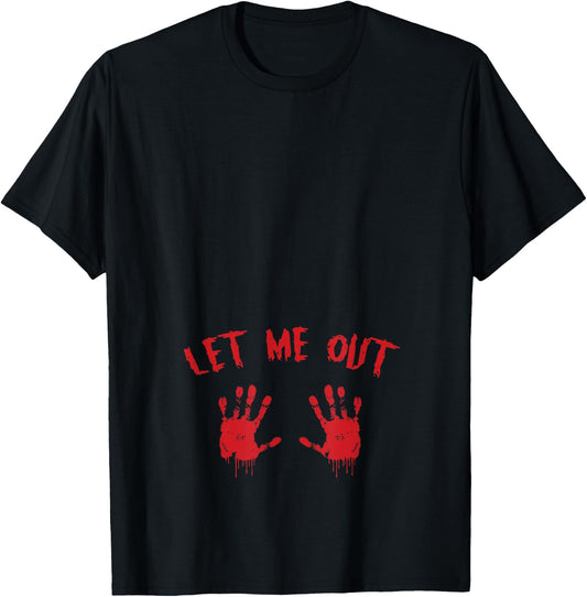 Let Me Out Bloody Hand Print Pregnant Halloween Costume T-Shirt - T-Shirt | Black